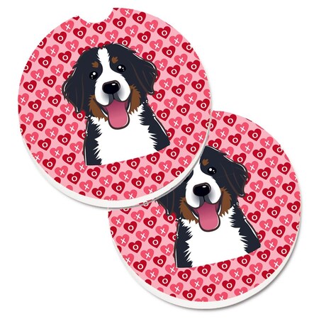 Carolines Treasures Bernese Mountain Dog Hearts Cup Holder Car Coasters - Set of 2 BB5307CARC